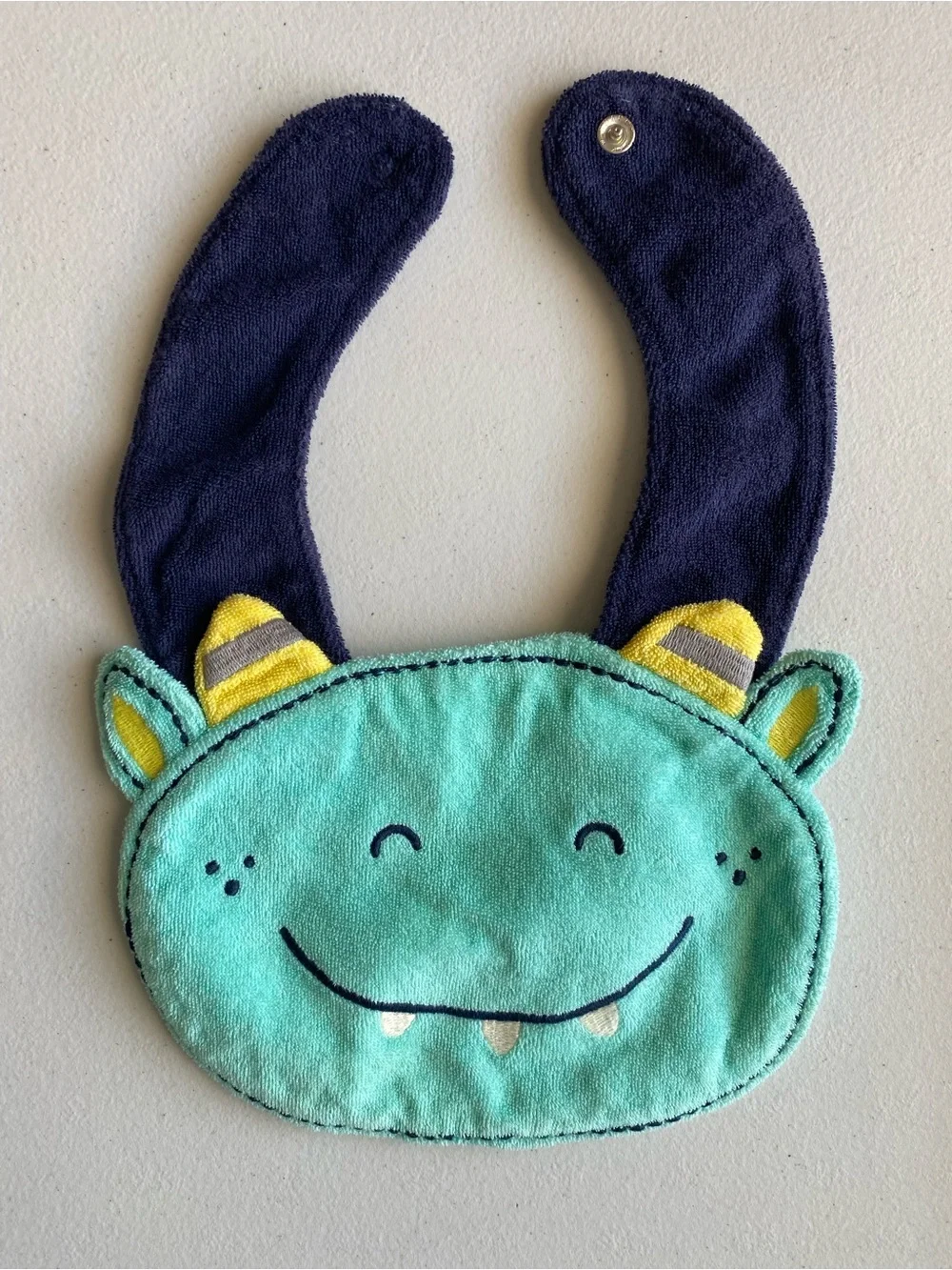 Carter's Baby Monster Face Terry Teething Bib Mint Green Navy Blue